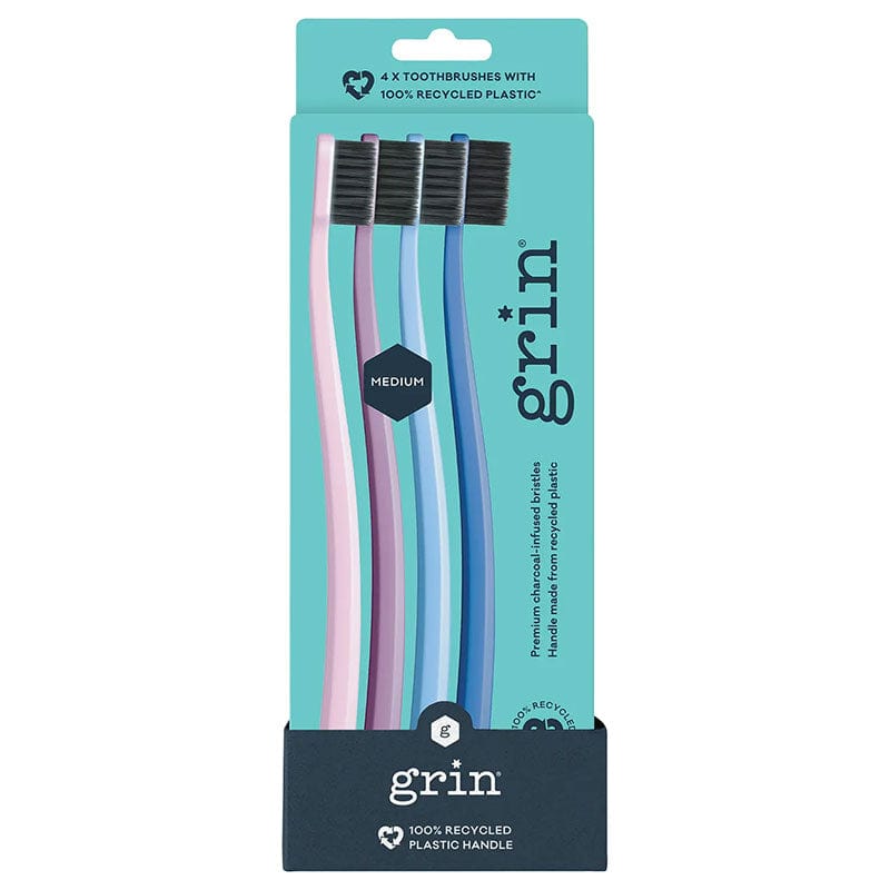 Grin 100% Recycled Toothbrush Medium Purple 4pk