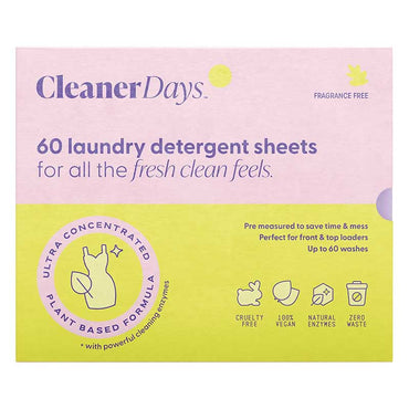 Cleaner Days Laundry Detergent Sheets Fragrance Free 60pcs