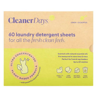 Cleaner Days Laundry Detergent Sheets Lemon and Eucalyptus 60pcs
