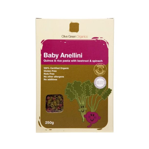 Olive Green Organics Pasta Baby Anellini Spinach and Beetroot 250g