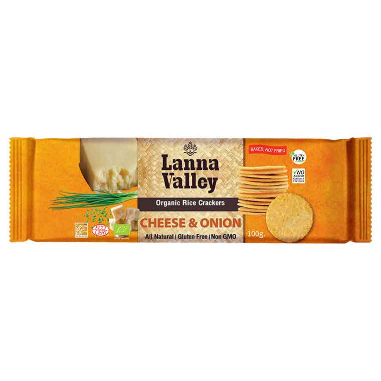 Lanna Valley Organic Rice Crackers Cheese and Onion 100g