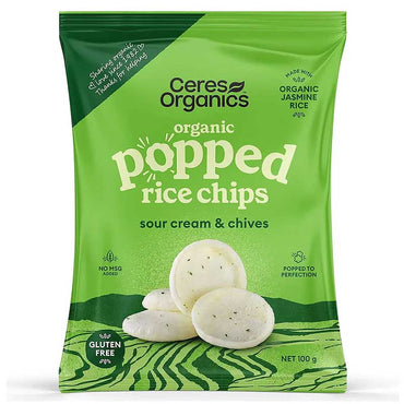 Ceres Organics Popped Rice Chips Sour Cream and Chives 100g