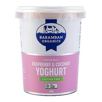 Barambah Organics Raspberry and Coconut Lactose Free Yoghurt 500g