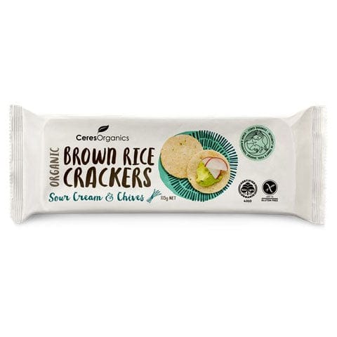 Ceres Organics Brown Rice Crackers Sour Cream and Chives 115g