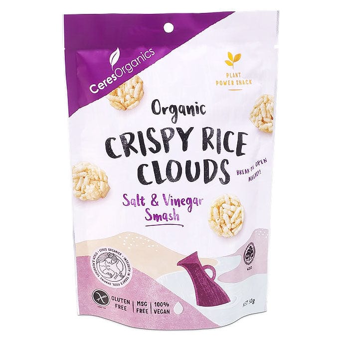 Ceres Organics Crispy Rice Clouds Salt and Vinegar Smash 50g