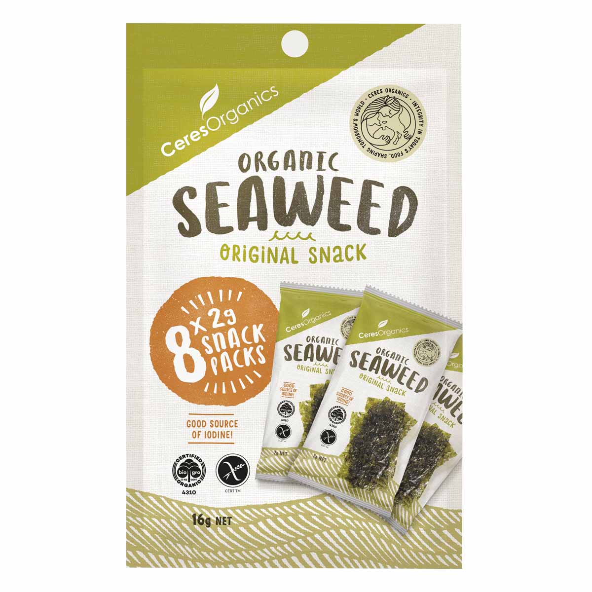Ceres Organics Roasted Seaweed Snack Sea Salt Multipack  8 x 2g