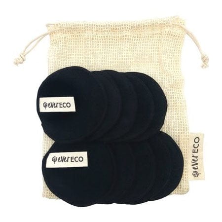 Ever Eco Reusable Black Bamboo Facial Pads - Cotton Wash Bag
 10 wipes