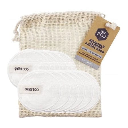 Ever Eco Reusable White Bamboo Facial Pads - Cotton Wash Bag
 10 wipes