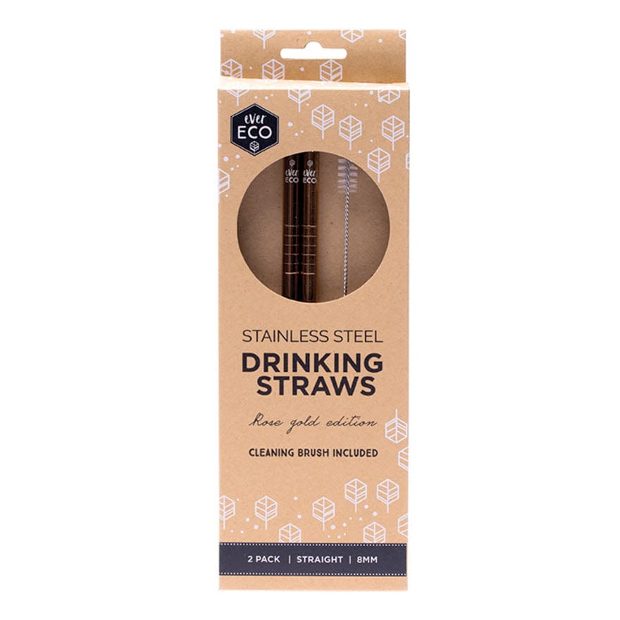 Ever Eco Stainless Steel Straws - Straight - Rose Gold 2 pack