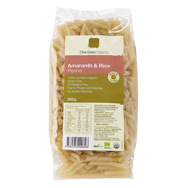 Olive Green Organics Pasta Amaranth and Rice Penne 300g